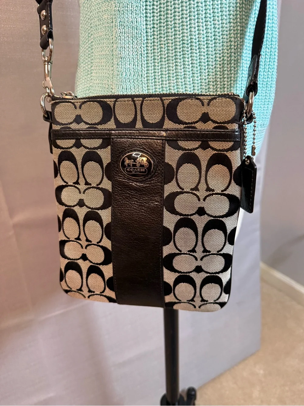 Coach Black and Cream Signature Jacquard Crossbody perfect condition